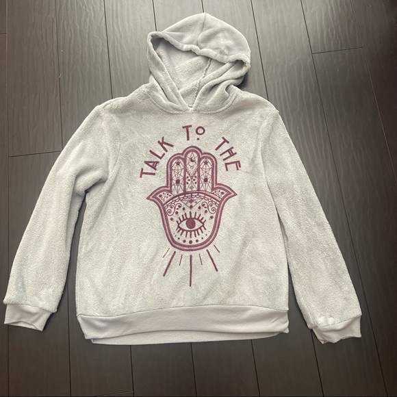 Cold crush Talk to the hand gray plush hooded sweatshirt size Large - Picture 1 of 5